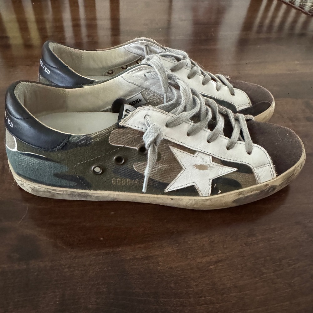 Golden Goose Camouflage Low-Top Sneakers with White Star